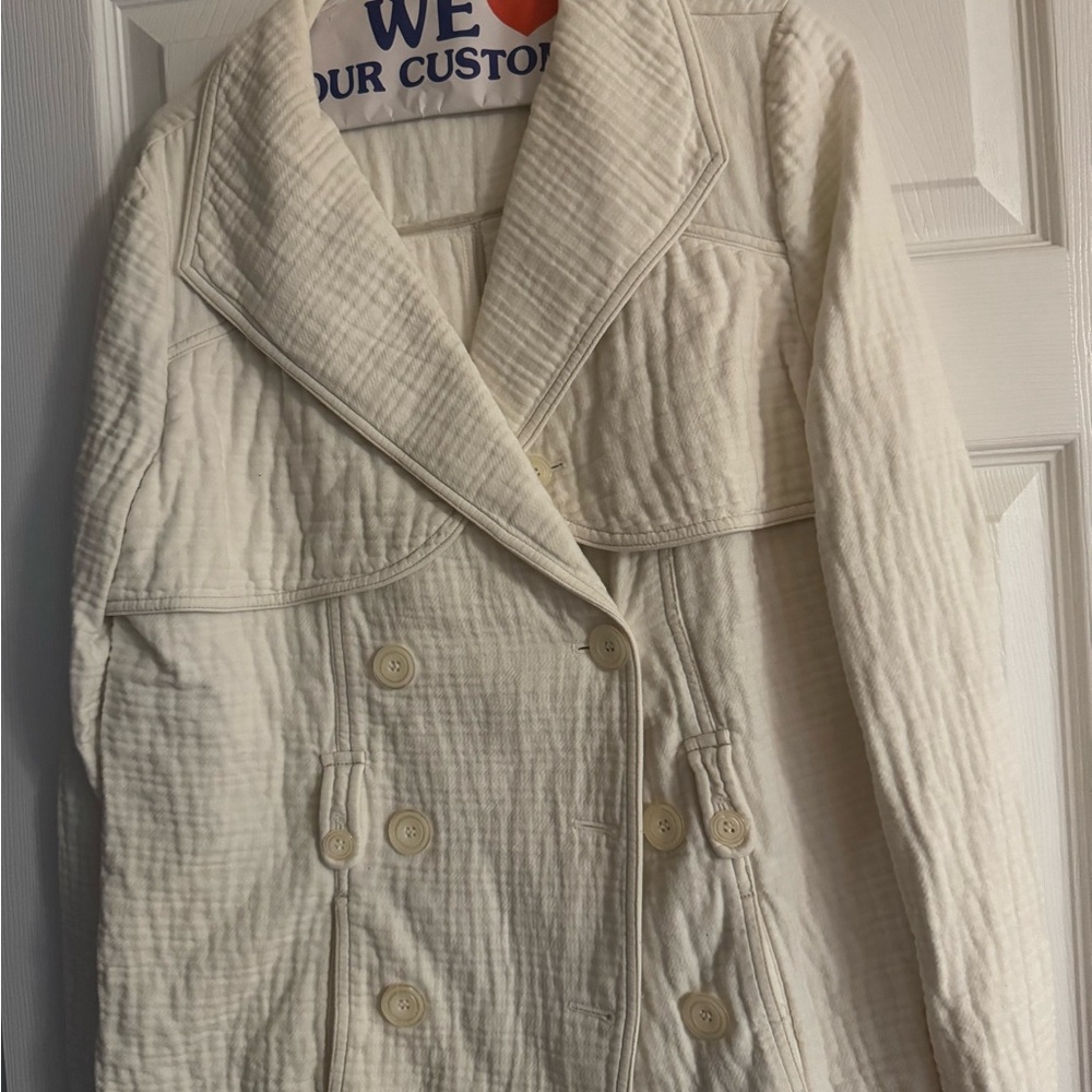 Anthropologie Cream Pea Coat with Textured Fabric size M/L